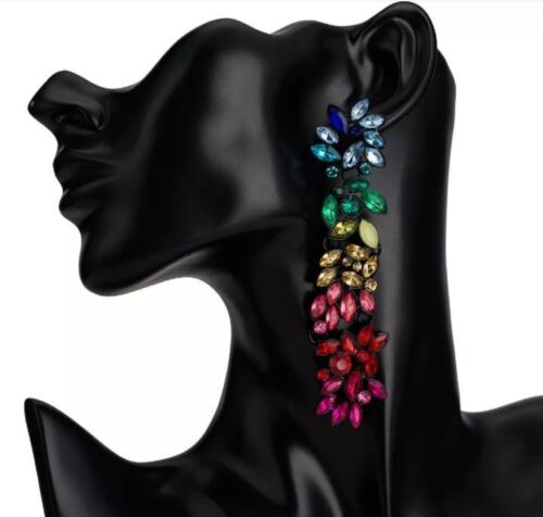 Flower Bling Rhinestone Statement Multicolored Earrings Women Accessory Jewelry