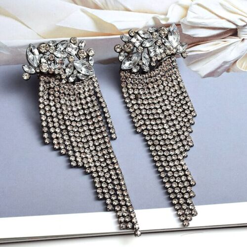 Ladies Crystal Statement Rhinestone Elegant Dangle Silver Earrings Women's