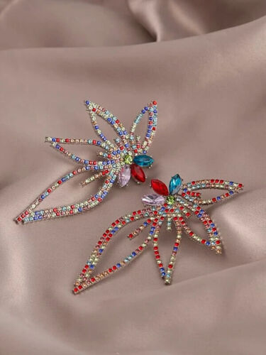Fashion Flower Geometric Colorful Rhinestone Drop Earrings Ladies Women’s