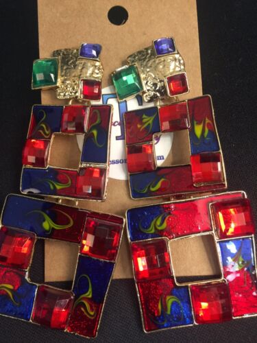 Ladies Fashion Rhinestone Statement Red Multicolored Bedazzle Earrings Women’s Jewelry