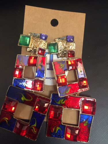 Ladies Fashion Rhinestone Statement Red Multicolored Bedazzle Earrings Women’s Jewelry