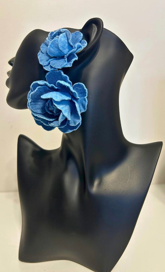 Elegant Big Denim Floral Rose Drop Earrings for Women Stylish Flower Design Accessories