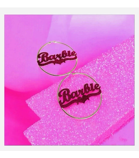 Fashion Barbie Big Hot Pink Silver Hoops Luxury Statement Earrings