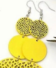 Cute Earth Tone Girl Colorful Round Shape Hollow Pattern Dangle Earrings Retro Bohemian Style Wooden Jewelry