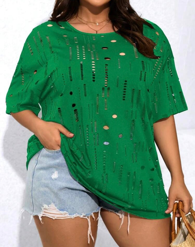 Beautiful Blouse Plus Size Hollow Peep Out Trendy Fashion Shirt Top Women’s Wear Clothing