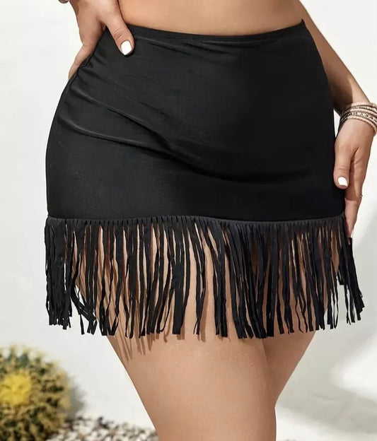 Women’s Black Swimwear Bottoms Shorts Fringed Shirt Fashion  Plus Size