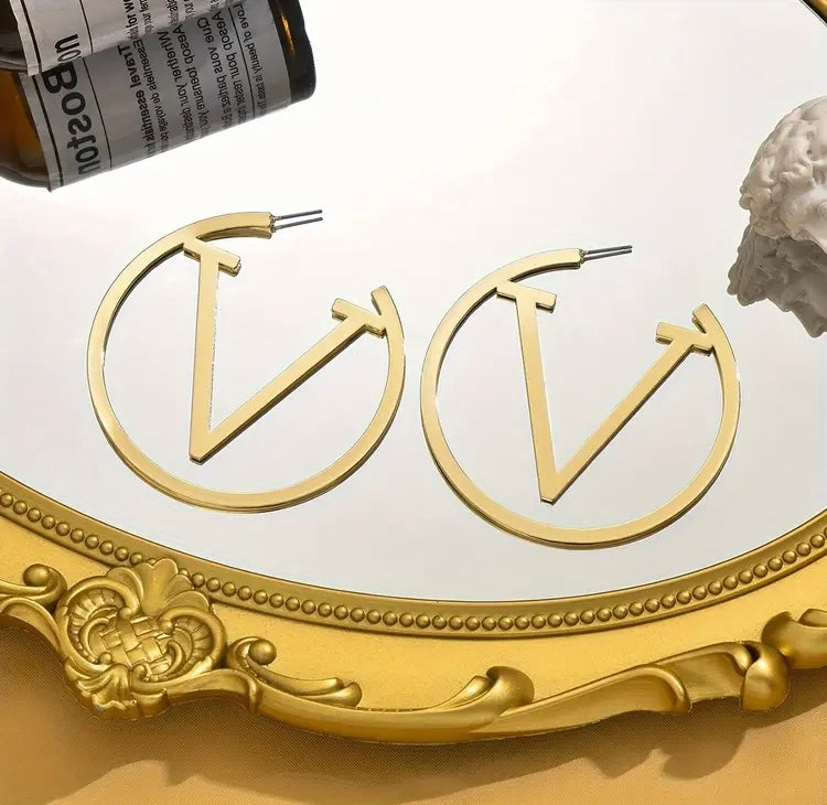Designed Fashion Gold V Hoops Glam Accessories