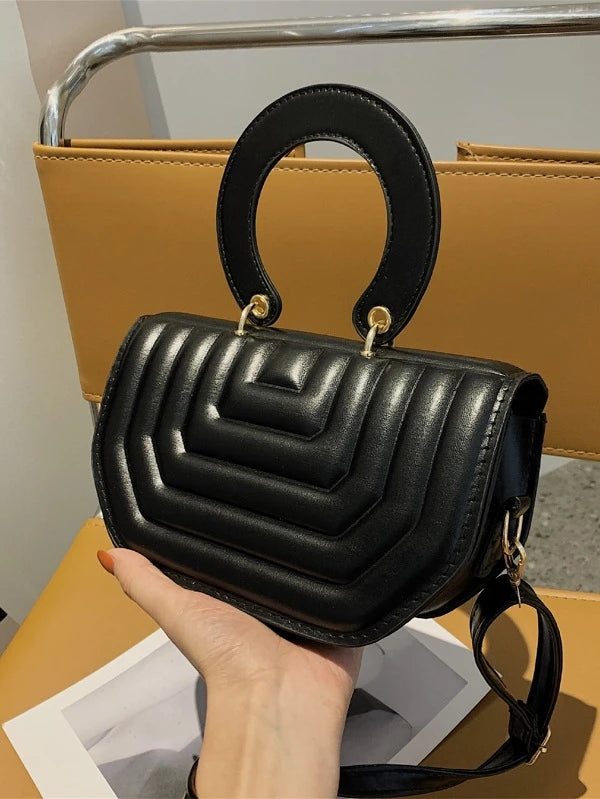 Black Fashion PU Leather Trendy Minimalist Striped Novelty Tote Shoulder Wrist Bag