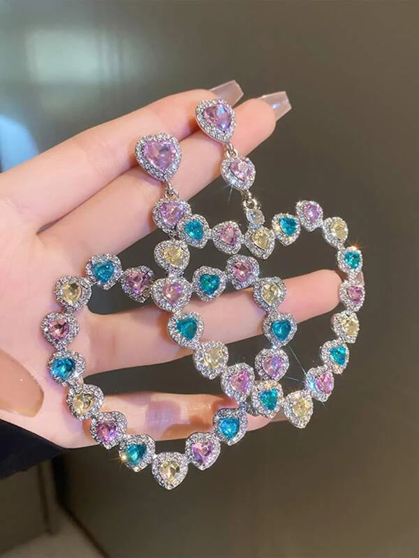 I Love You Rhinestones Earrings Colorful Heart Earrings  Jewelry Women Accessories