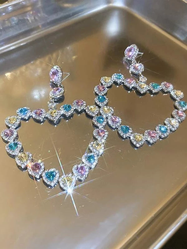I Love You Rhinestones Earrings Colorful Heart Earrings  Jewelry Women Accessories