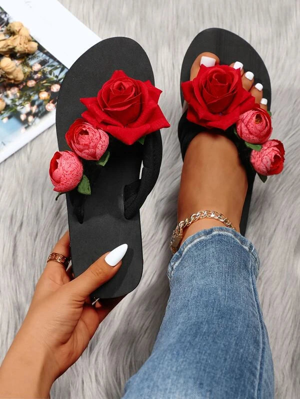 Cute Summer Ladies Girls Women Flower Rose Toe Fashion Flip Flops Wardrobe Shoe Accessories