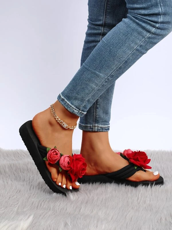Cute Summer Ladies Girls Women Flower Rose Toe Fashion Flip Flops Wardrobe Shoe Accessories