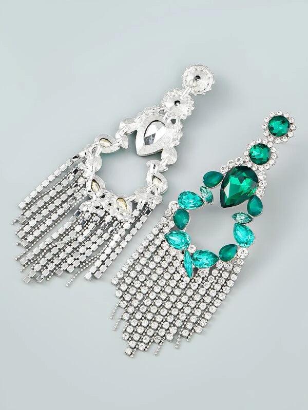 Glamorous Emerald Green Crystal Fashion Rhinestone Tassel Drop Earrings