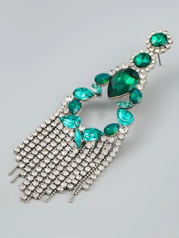 Glamorous Emerald Green Crystal Fashion Rhinestone Tassel Drop Earrings