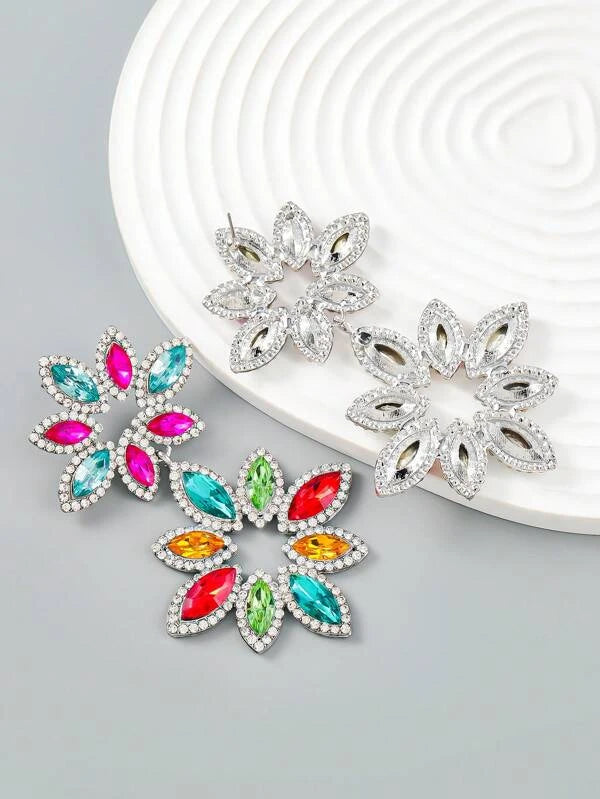 Glamorous Diva Rhinestone Flower Drop Earrings For Women All Occasion Accessories