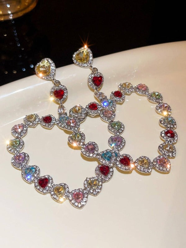 I Love You Rhinestones Earrings Colorful Heart Earrings  Jewelry Women Accessories