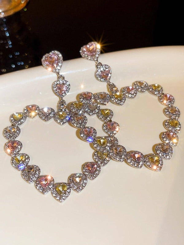 I Love You Rhinestones Earrings Colorful Heart Earrings  Jewelry Women Accessories
