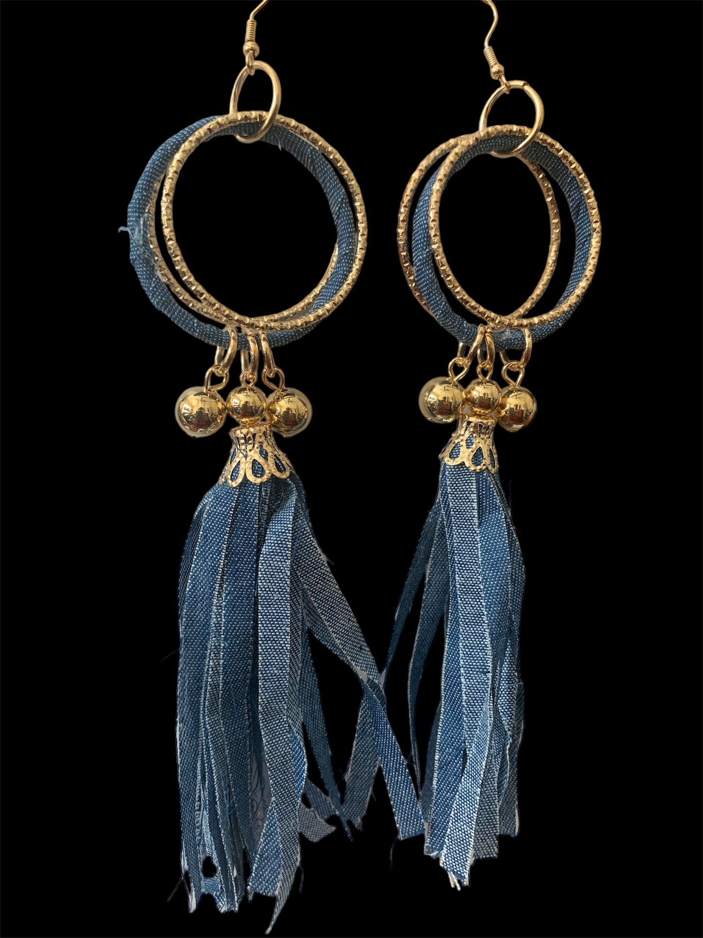 Fashion High Demand Denim Gold Long Earrings Handmade Accessories by T’s w ♥️