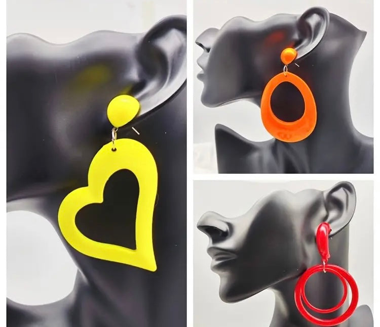 Cute & Bold Acrylic Heart Earrings in Fluorescent Colors Perfect for All Season Wear Accessories
