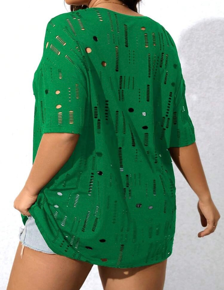 Beautiful Blouse Plus Size Hollow Peep Out Trendy Fashion Shirt Top Women’s Wear Clothing