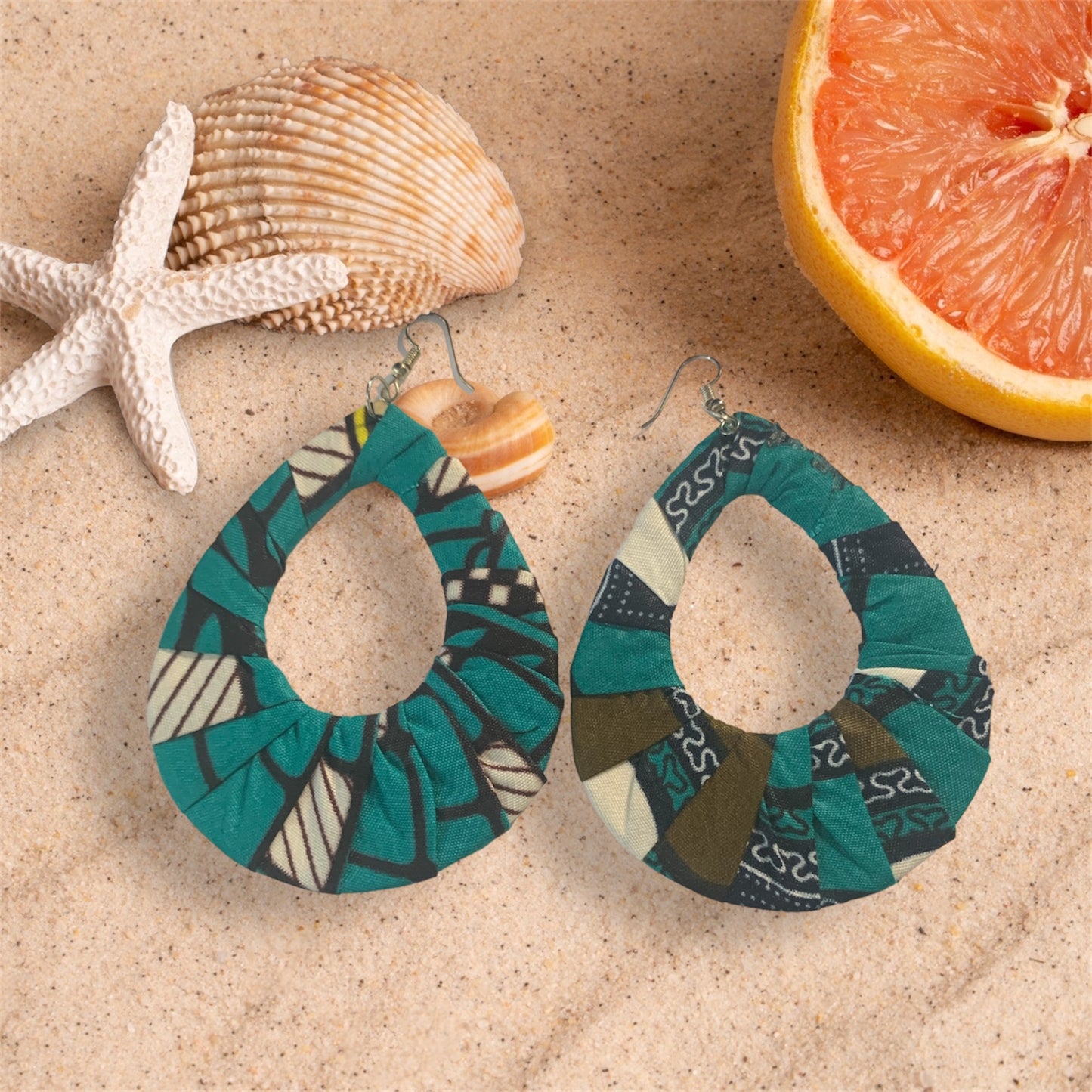 Teal Blue Green Mixed Styling Women's African Metro Styled Wood  Fashion Statement  Earrings Jewelry