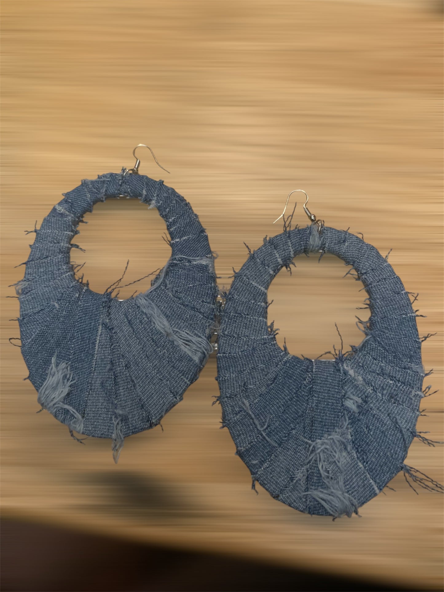 Handmade Fashion Denim Wood Statement  Big Oval Earrings Accessories Women's Distressed Jewelry