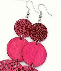 Cute Earth Tone Girl Colorful Round Shape Hollow Pattern Dangle Earrings Retro Bohemian Style Wooden Jewelry