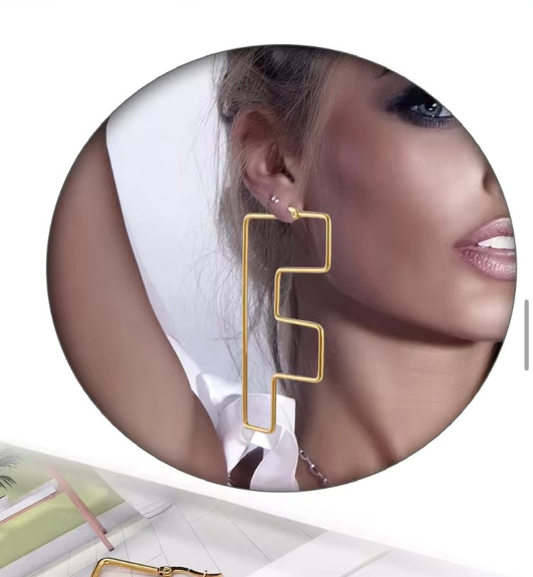 Personality Letter F Stainless Steel Girls Earrings Exquisite Women‘s Ear Jewelry
