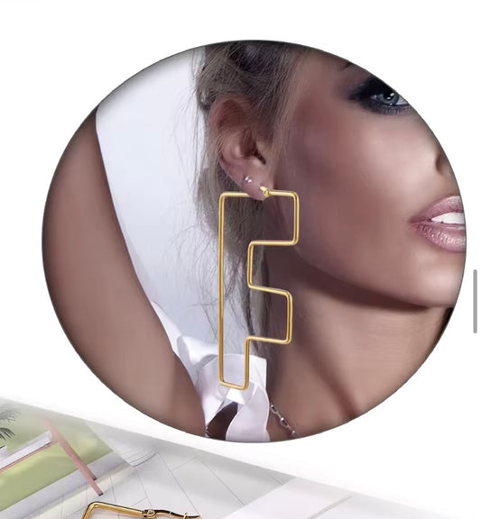 Personality Letter F Stainless Steel Girls Earrings Exquisite Women‘s Ear Jewelry