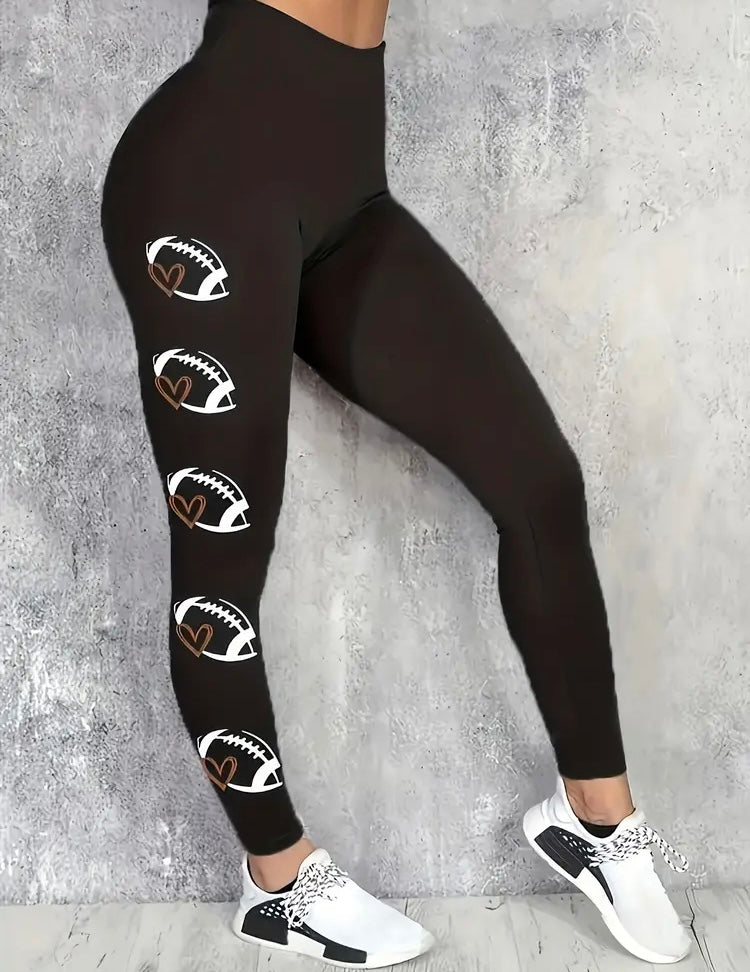 Women's Football Mom Leggings Tight-Fit High-Waisted Stretchy Pants All-Season Comfort Casual Apparel