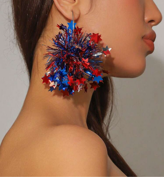 Colorful USA Party Dangle Hoop Earrings Trendy Star Shaped Festivals Great for Independence Day, New Years Cute Glam Earrings Accessories