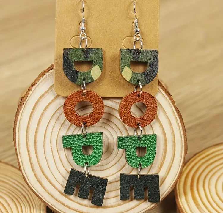 Colorful Army Styled DOPE Camouflage Pattern Dangle Earrings Wooden Jewelry