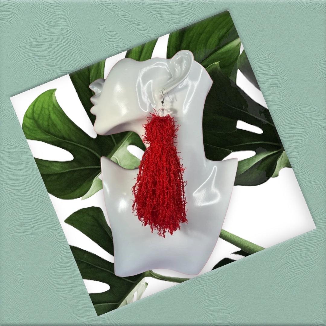 Lovely Fashion Statement All RedThemed  Handmade w Love Fringe Customized Earrings Jewelry