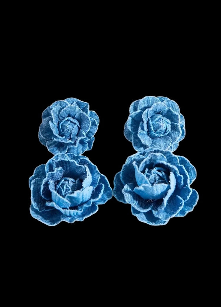Elegant Big Denim Floral Rose Drop Earrings for Women Stylish Flower Design Accessories