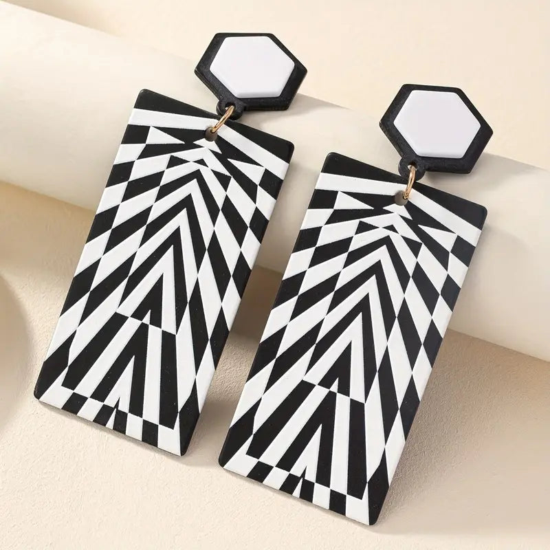 Black & White Chic Zebra Stripe Acrylic Dangle Earrings Perfect For Parties, Birthdays & Casual Wear Jewelry