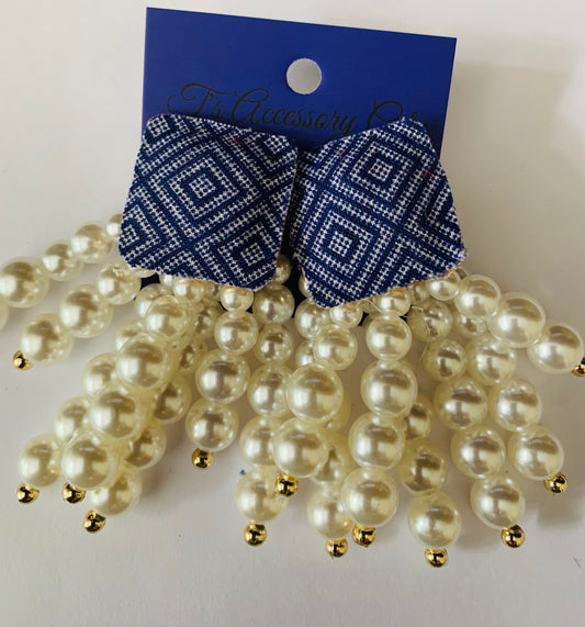 White Pearl Denim Round Beaded Chain Drop Earrings High-Quality Fashion Trend Jewelry Accessories