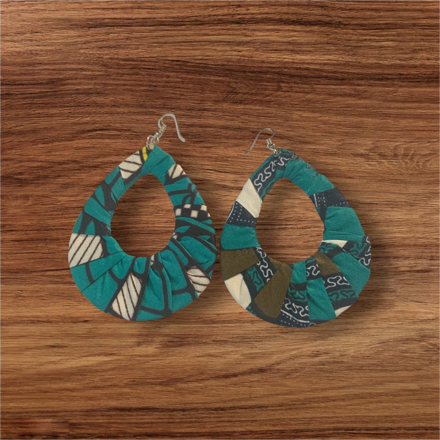 Teal Blue Green Mixed Styling Women's African Metro Styled Wood  Fashion Statement  Earrings Jewelry