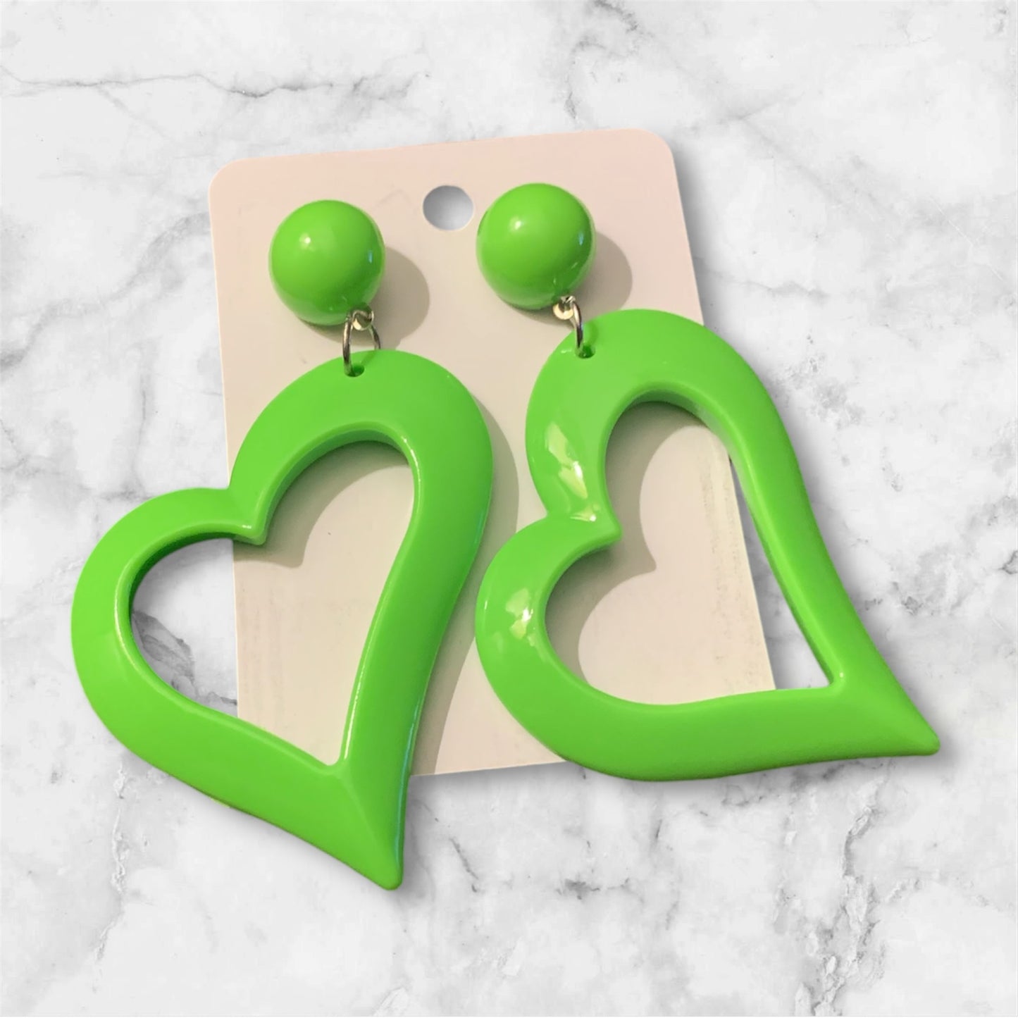 Cute & Bold Acrylic Heart Earrings in Fluorescent Colors Perfect for All Season Wear Accessories