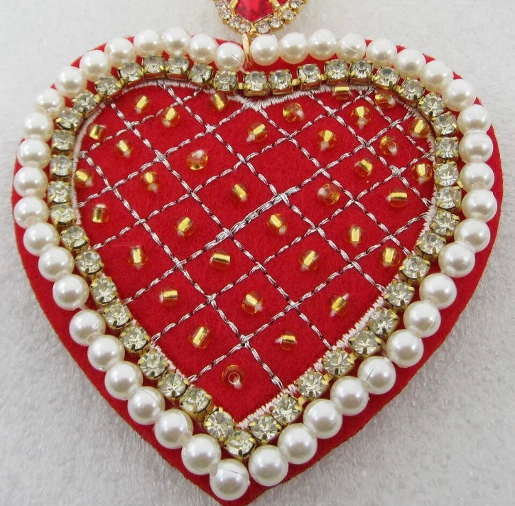 Big Red Heart Dangle Earrings for Women Statement 3 Layers Pearl Rhinestone Crystal Pendant Earrings Jewelry