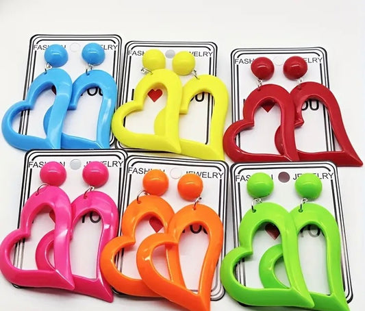 Cute & Bold Acrylic Heart Earrings in Fluorescent Colors Perfect for All Season Wear Accessories