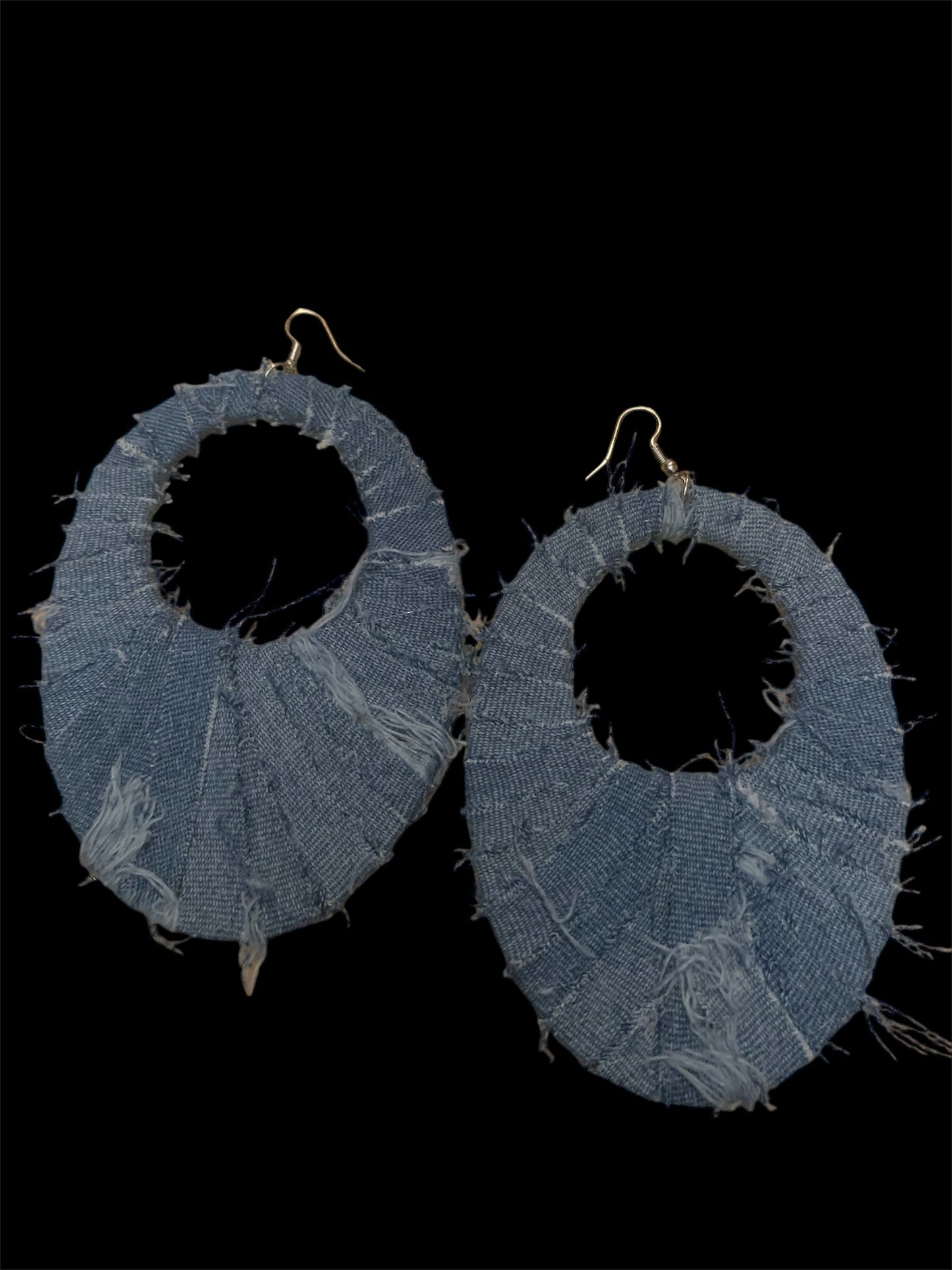 Handmade Fashion Denim Wood Statement  Big Oval Earrings Accessories Women's Distressed Jewelry