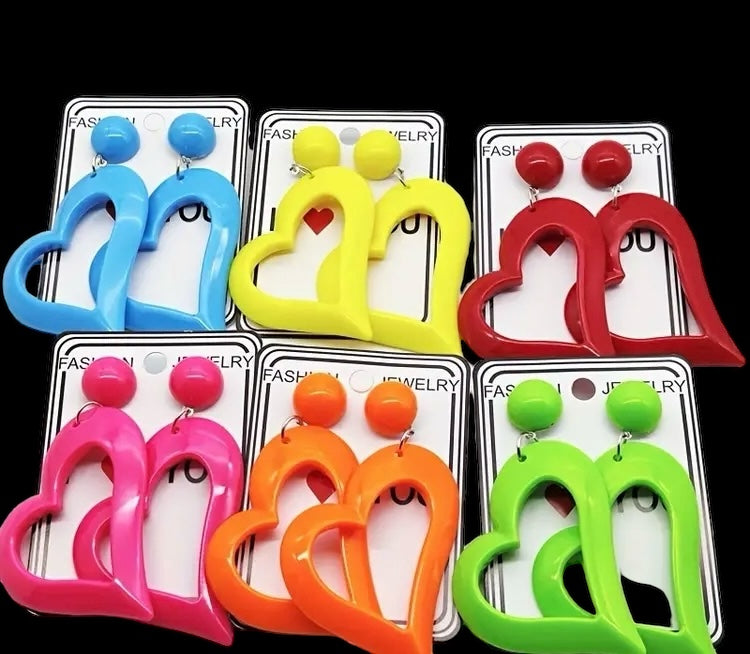 Cute & Bold Acrylic Heart Earrings in Fluorescent Colors Perfect for All Season Wear Accessories