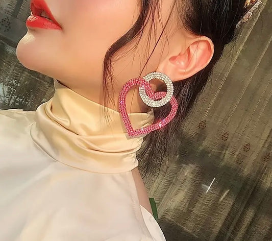 Women's HEART Cute Rhinestone Statement Fashion Earrings Ladies Accessories