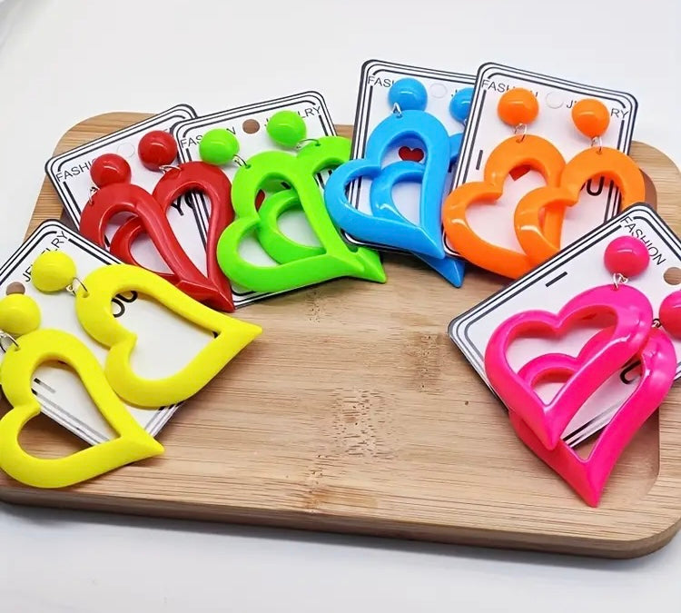 Cute & Bold Acrylic Heart Earrings in Fluorescent Colors Perfect for All Season Wear Accessories