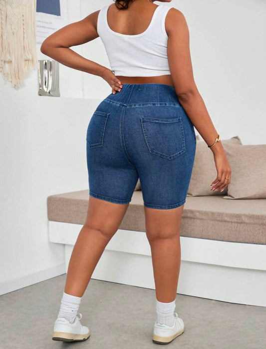 Women's Stretch Denim Shorts Casual Plus Size Skinny Fit High Waist Crossed Wear