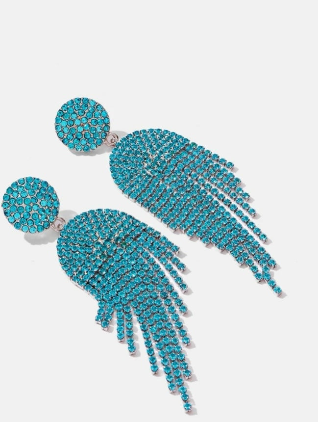 Rhinestone Teal Blue Crystal Hot Fashion Drop Earrings for Women’s Accessories