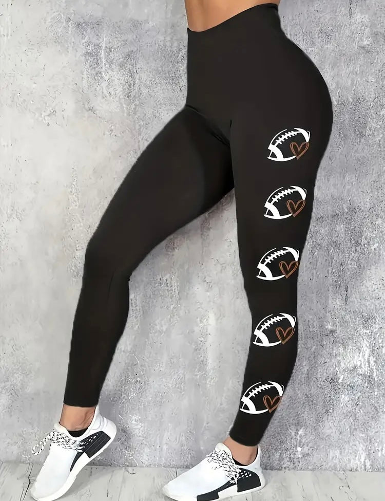 Women's Football Mom Leggings Tight-Fit High-Waisted Stretchy Pants All-Season Comfort Casual Apparel