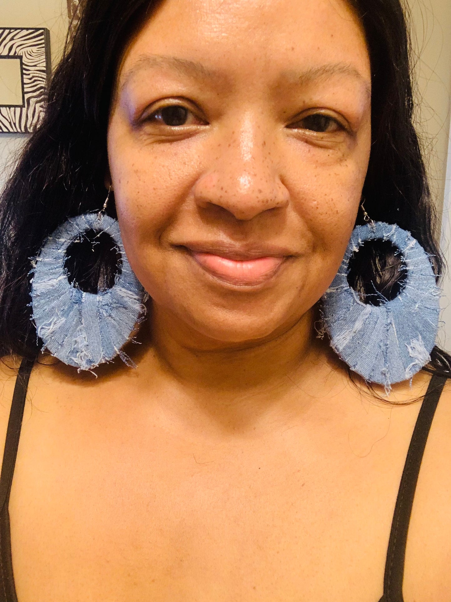 Handmade Fashion Denim Wood Statement  Big Oval Earrings Accessories Women's Distressed Jewelry