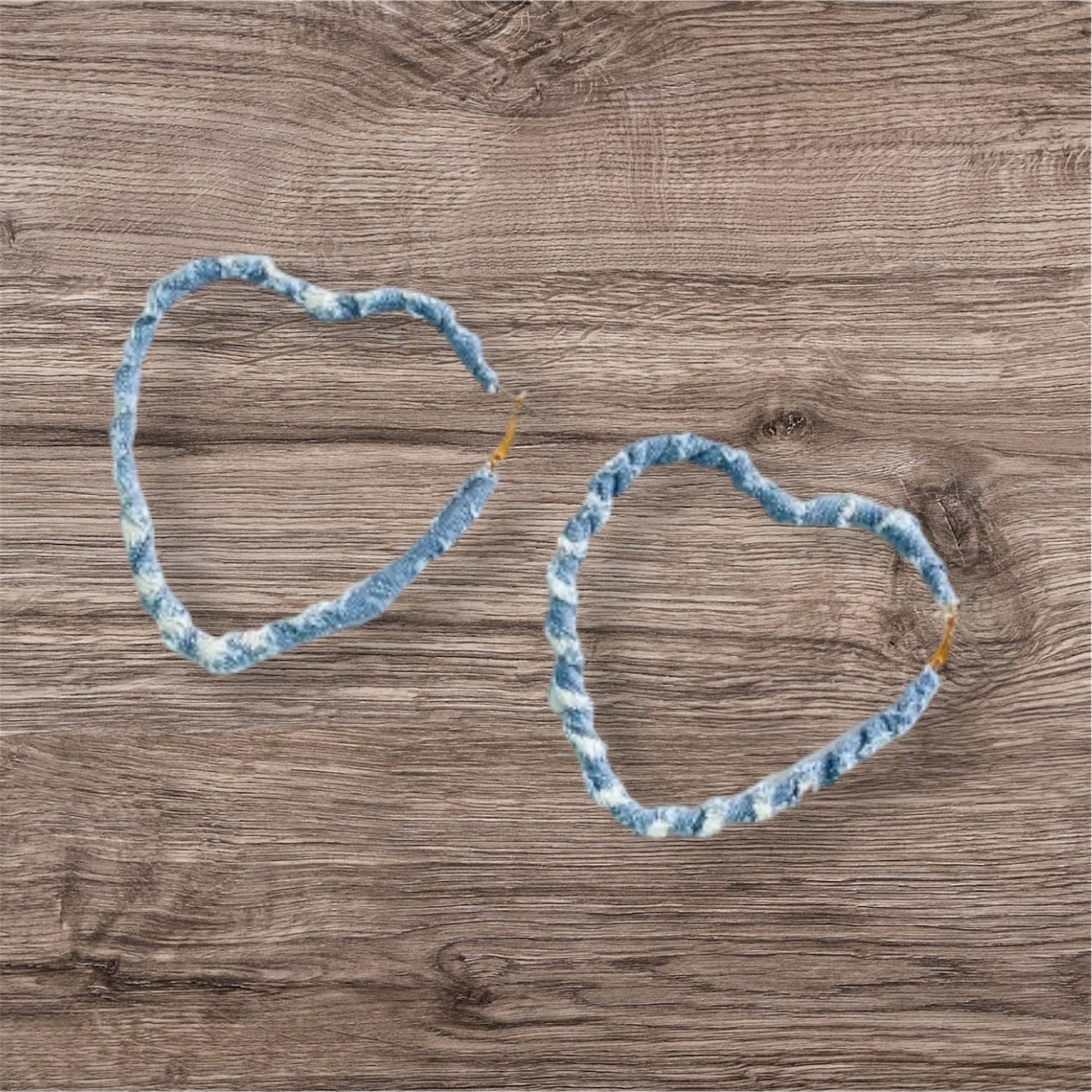 Light Blue Denim & Fashion Print Fabric Wrapped Heart Hoop Earrings for Women Accessories
