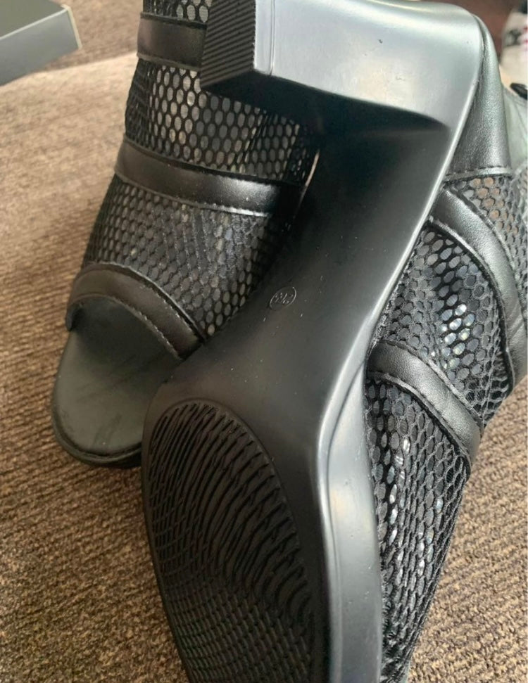 Black Hot Fashion Open Toe Fish Net Look Heels Statement Booties